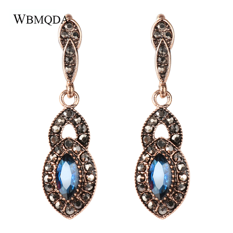 Fashion Blue Stone Black Crystal Drop Earrings For Women Turkish Antique Gold Clip On Earrings Vintage Bohemian Jewelry ► Photo 1/6