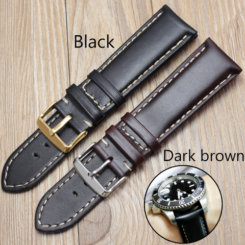 Handmade Genuine Leather Watch Band Strap 18 19 20 21 22 24mm Black Dark Brown VINTAGE Wrist Belt Bracelet Steel Pin Buckle ► Photo 1/6