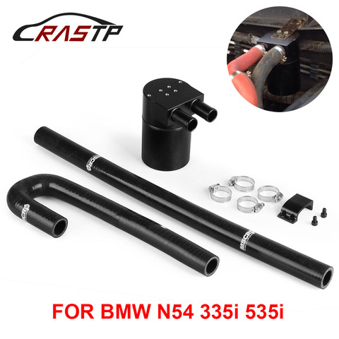 RASTP-Black Aluminum Oil Catch Can Tank With Radiator Silicone Hose for BMW N54 335i 535i RS-OCC016 ► Photo 1/6