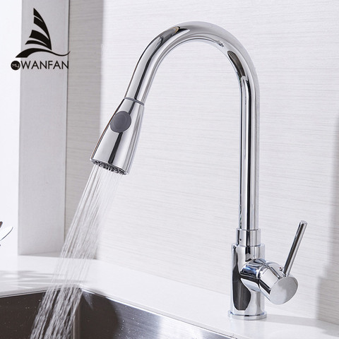 Kitchen Faucets Silver Single Handle Pull Out Kitchen Tap Single Hole Handle Swivel 360 Degree Water Mixer Tap Mixer Tap 408906 ► Photo 1/6