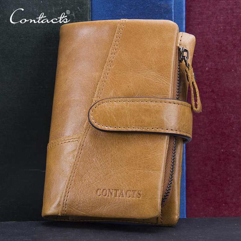 CONTACT'S Genuine Cowhide Leather Men Wallet Trifold Wallets Fashion Design  Brand Purse ID Card Holder With Zipper Coin Pocket - AliExpress