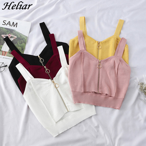 HELIAR Tops Women Crop Top Zipper Fly Stretchy Camis Knitted Tops Sexy Tops With Hole Women Sleeveless Solid Crop Top For Women ► Photo 1/6