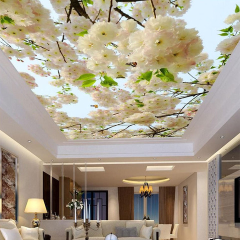 Custom Large 3D Stereo White Flowers Photo Wallpaper Ceiling Mural Living Room Hotel Non-Woven Ceiling Fresco Papel De Parede 3D ► Photo 1/6