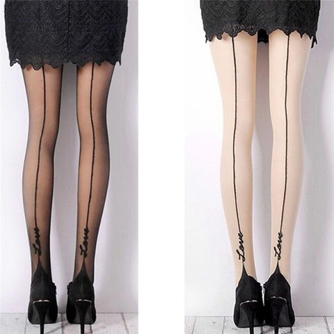 1 Pair Female Sexy Stockings Pantyhose English Love Letter Tattoo Jacquard For Woman Girl Top Selling ► Photo 1/6