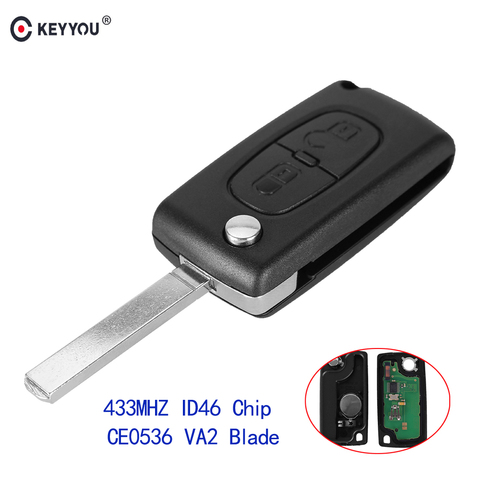 KEYYOU 2 Buttons Auto Car Remote Key Fob ID46 Chip For Peugeot 207 307 308 407 807 433MHz VA2 Blade CE0536 ► Photo 1/6