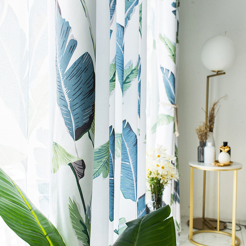 Modern Simple Curtains for Living Room Ins Nordic Banana Leaf Printed Curtain Bedroom Cotton and Hemp Sunshade Cloth ► Photo 1/5