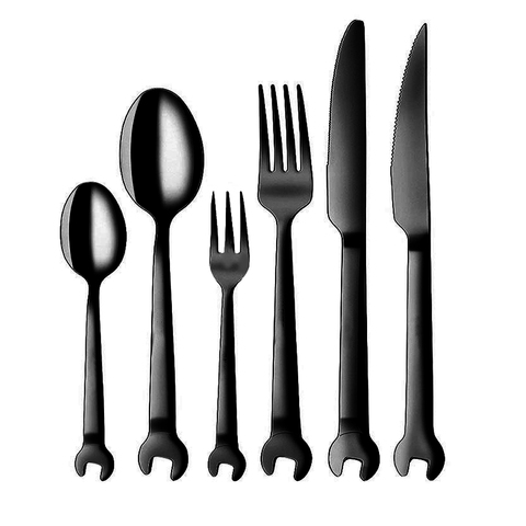 6PCS/Set Plating Stainless Steel Creative Wrench Shape Fork Spoon Tableware Steak Knife Dinner Fruit Dessert Long Fork Tea Spoon ► Photo 1/5