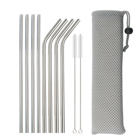 Reusable Metal Drinking Straws 304 Stainless Steel Sturdy Bent Straight Drinking Straw with Cleaning Brush Bar Party Accessory ► Photo 1/6