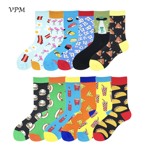 VPM Two Big Size Women&Men's Socks 85% Cotton Colorful Funny Harajuku Egg Flamingos Alien Sushi Tooth Poo Hamburger Sock ► Photo 1/6