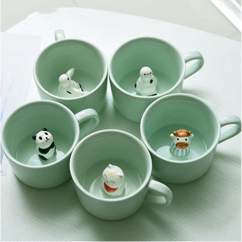 3D Lovely Small Animal Milk Cup Creative Cartoon Ceramic Mug Heat-resistant Celadon Cup The Best Gift For Children Little girl ► Photo 1/6