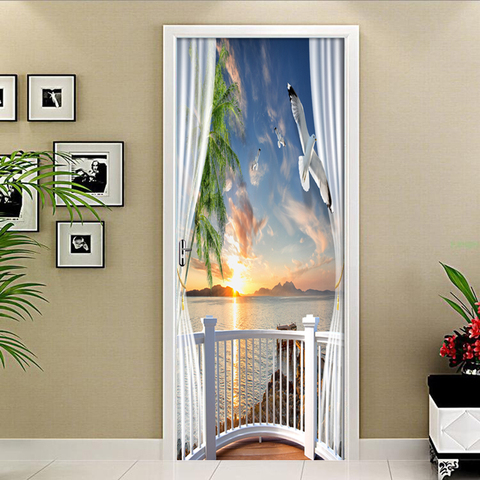 Dusk Scenery Outside Window 3D Door Sticker PVC Waterproof Self-adhesive Wallpaper Wall Stickers Living Room Door Decor Decals ► Photo 1/5