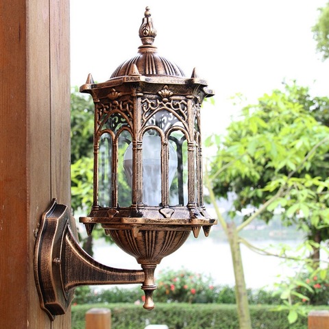Antique Exterior Wall Light Fixture Aluminum Glass Lantern Outdoor Garden Lamp ► Photo 1/6