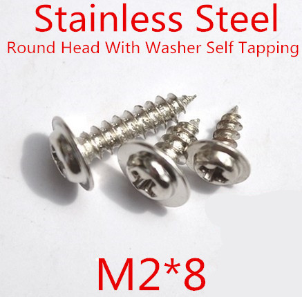 100pcs/lot M2*8mm 2mm Stainless Steel 304 Round Head With Washer Micro Self Tapping Screw Round washer head screw ► Photo 1/1