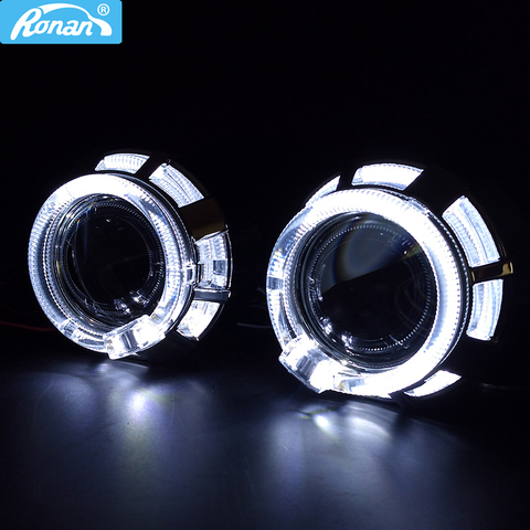 Ronan 2.0 moto H1 bi xenon double led angel eyes one set shrouds H4 H7 adapter car headlight use H1 bulb for retrofit    ► Photo 1/6