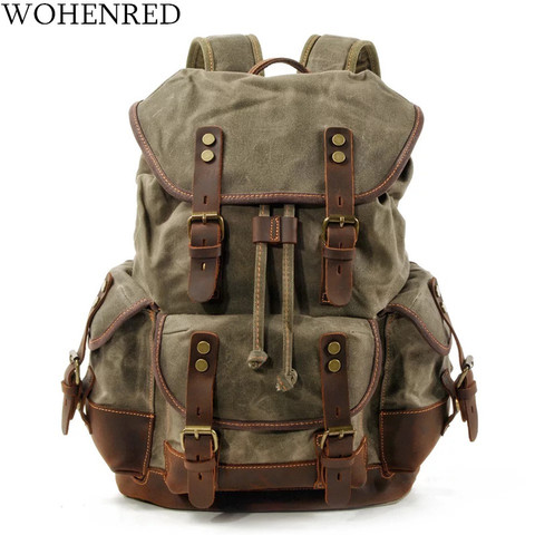 WOHENRED Large Capacity Leather Canvas Backpacks For Men School Bags Vintage Waterproof Daypack High Quality Laptop Backpack Bag ► Photo 1/6