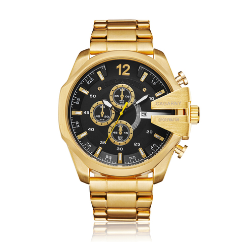 Golden Stainless Steel Quartz Watch Men Waterproof Military Mens Wrist Watches Top Luxury Brand Cagarny Casual Man Watch Clock ► Photo 1/6