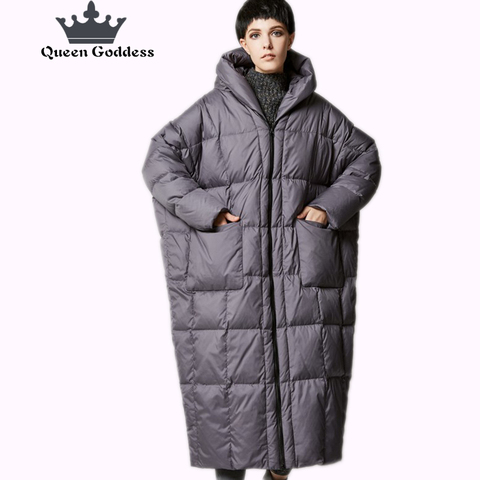 New Fashion Winter 2022 women casual loose cocoon coat thick long hooded duck down jacket warm outwear plus size 7XL Warm coat ► Photo 1/4