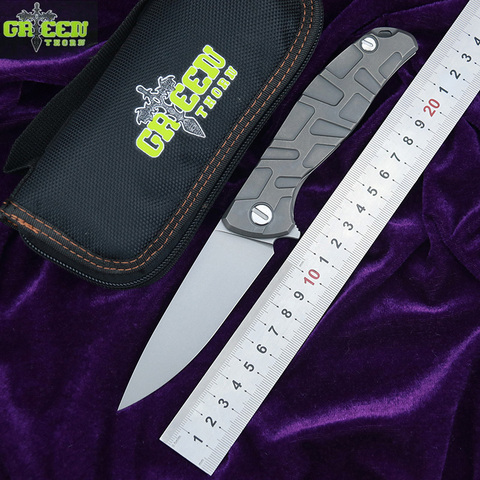 Green thorn 95 Flipper folding knife bearing D2 blade TC4 Titanium handle outdoor camping hunting pocket fruit knife EDC tools ► Photo 1/6