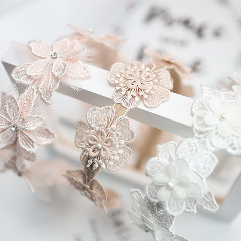 Korea Lace  Flower Crown Head Band Hair Accessories lovely Embroidery Headband for Grils Hair Band Hair Bow Princess 4 ► Photo 1/6
