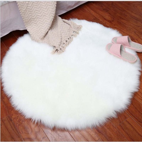 Round Soft Faux Sheepskin Fur Area Rugs for Bedroom Living Room Floor Shaggy Silky Plush Carpet White Faux Fur Rug Bedside Rugs ► Photo 1/6