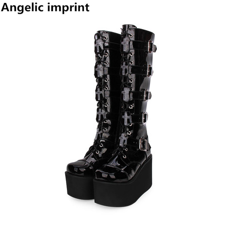Angelic imprint handmade mori girl Women motorcycle punk boots lady lolita Boots woman high heels pumps wedges platform shoes ► Photo 1/6