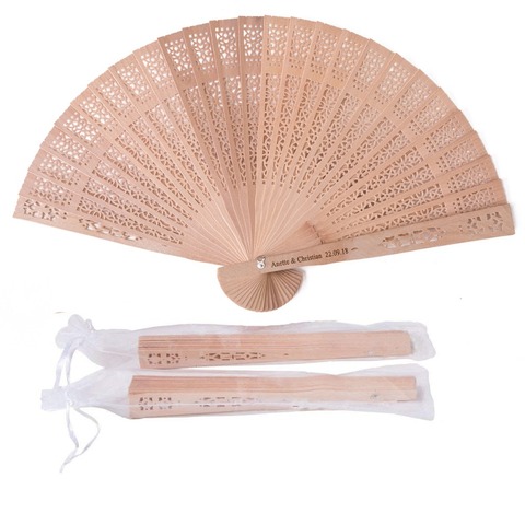 50pc Personalized Wooden Wedding Favors and Gifts For Guest Sandalwood Hand Fan Party Decoration Folding Fans ► Photo 1/6
