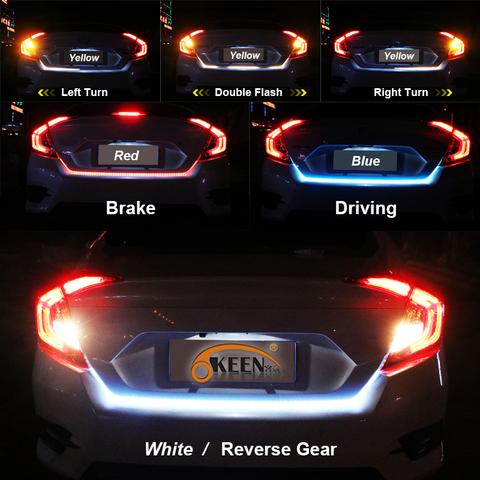 OKEEN yellow/red/blue/white 120cm /150cm Flexible drl LED Trunk light strip dynamic turn signal Rear tailgate luggage led light ► Photo 1/6