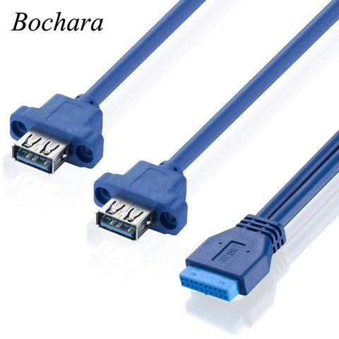 Bochara MotherBoard 20Pin to Dual USB 3.0 Female Data Cable with Screw Panel Mount Foil+Braided Shielded 50cm 75cm ► Photo 1/6