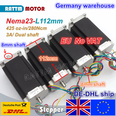 EU Ship free VAT 4 pcs NEMA23 23HS2430B 425Oz-in 280N.cm CNC Dual shaft stepper motor stepping motor 3A for CNC Router Milling ► Photo 1/6