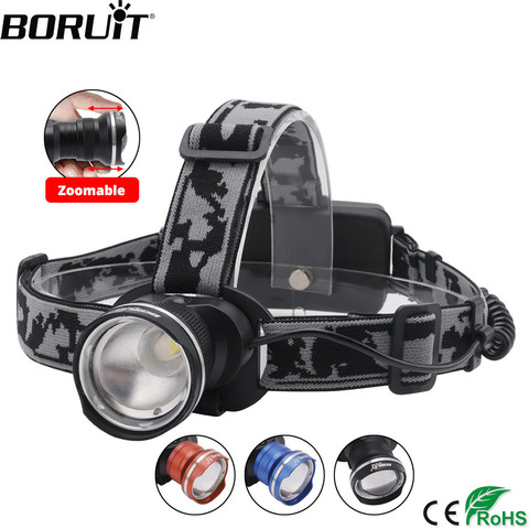 BORUIT RJ-2190 T6 LED Headlamp Zoom 3-Mode Headlight 18650 Battery Flashlight Waterproof For Camping Fishing Head Torch ► Photo 1/6