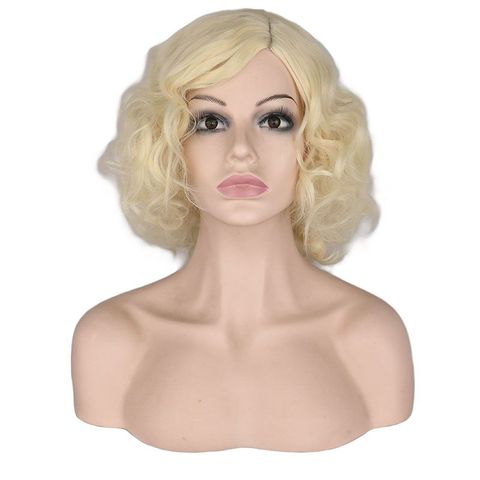 QQXCAIW Women Girls Short Black Culry Cosplay Wig Cos Marilyn Monroe Holiday High Temperature Fiber Synthetic Hair Wigs ► Photo 1/3