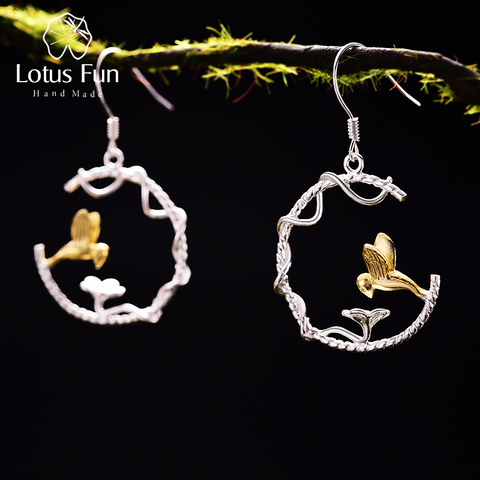 Lotus Fun Real 925 Sterling Silver Creative Handmade Christmas Fine Jewelry Perfect Lovely Bird Drop Earrings for Women Brincos ► Photo 1/6