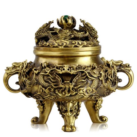 Open pure copper incense burner antique Kowloon incense burner ornaments incense Tao materials supplies room Buddhist temple dec ► Photo 1/3