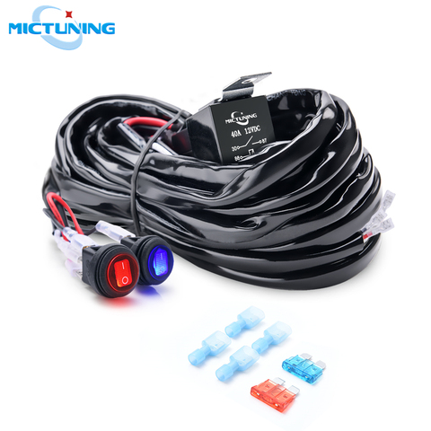 MICTUNING Car Cable Wire Wiring Harness Kit with 40A Dual Switch Relay Blade Fuse for 180W Auto LED Light Bar Driving Work Lamps ► Photo 1/6