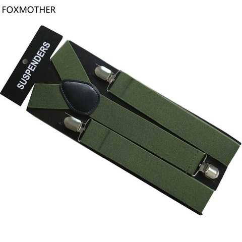 FOXMOTHER New 3.5cm Wide Clip On Adjustable Army Green Plain Color Suspenders For Mens ► Photo 1/3