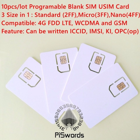 10pcs/lot Writable Programable Blank SIM USIM Card 4G LTE WCDMA GSM Nano micro SIM Card with micro nano size FF 3FF 4FF 3 IN 1 ► Photo 1/4