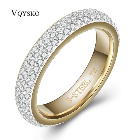 Three row clear crystal Gold Stainless steel Wedding Rings for women fashion jewelry with  Full Size ► Photo 1/6