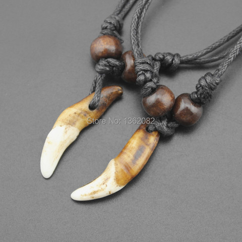 Tibet Jewelry Amulet Real Tooth Fangs Canine Wolf Tooth Pendant Surfer Necklace Adjustable Gift MN251 ► Photo 1/3