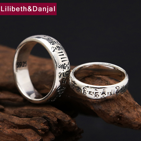 925 Sterling Silver Ring Men Jewelry Couple Tibetan text Mantra engagement Ring  Gift Vintage Fine Jewelry R8 ► Photo 1/6