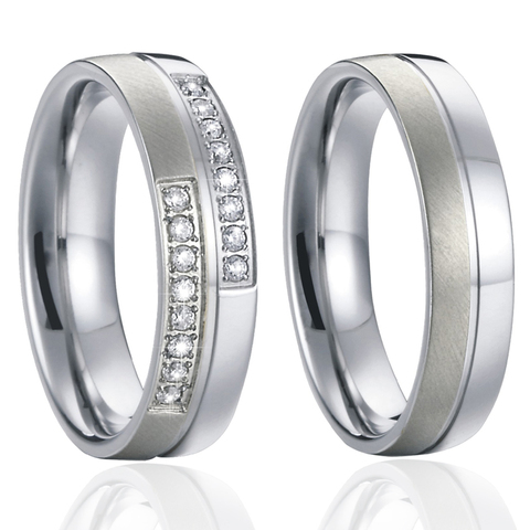 Love Alliances Silver Color cz marriage Couple wedding Rings set for men and women titanium Stainless Steel jewelry ring ► Photo 1/6