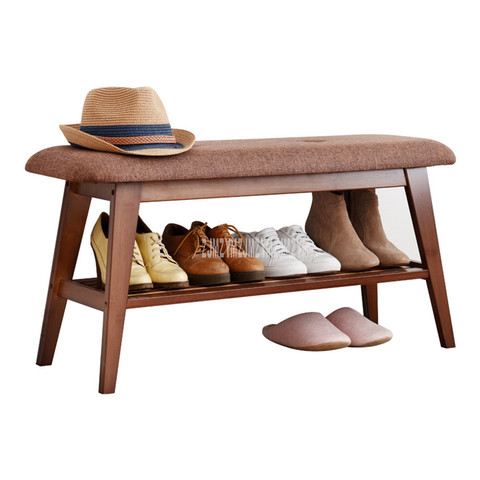 Nordic Simple Doorway Natural Bamboo Creative Wear Shoes Low Stool With Storage Layer Soft Seat Cushion Shoes Changing Bench ► Photo 1/6