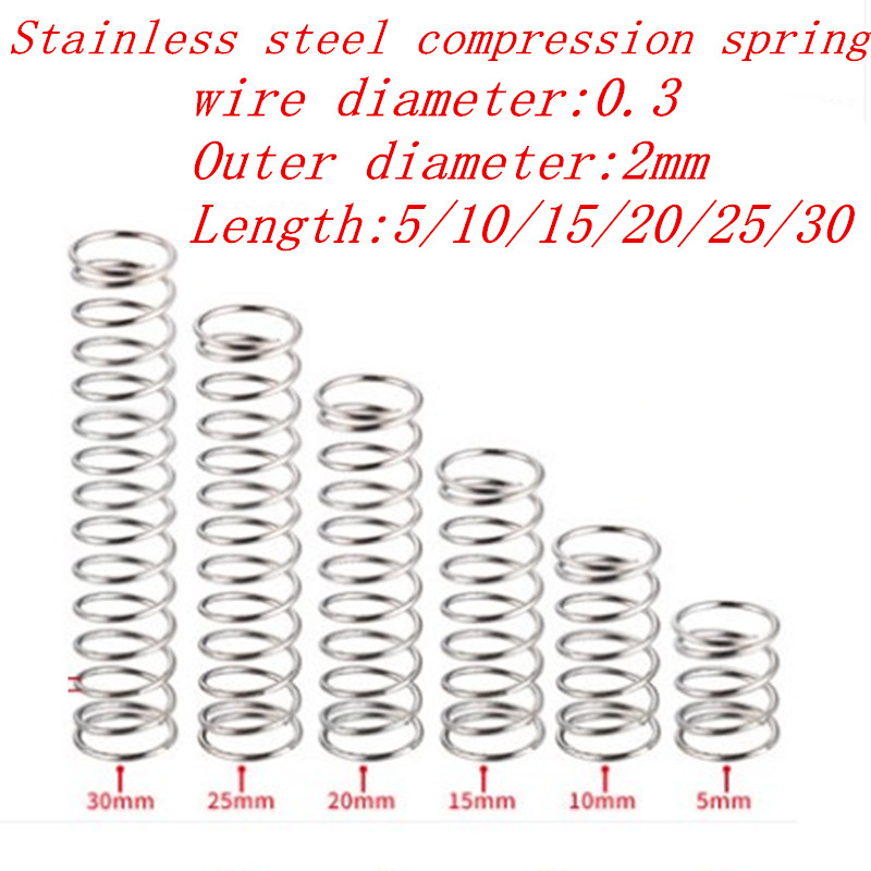 10Pcs Compression Spring Wire Dia 2mm OD 14mm-30mm Length 10mm-305mm Stainless 