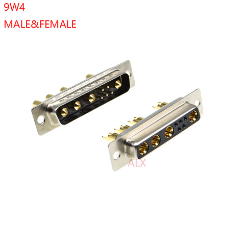 1PCS 9W4 30A Gold plated MALE FEMALE high current CONNECTOR D-SUB adapter solder type 5+4 plug jack high power 9 Position ► Photo 1/5