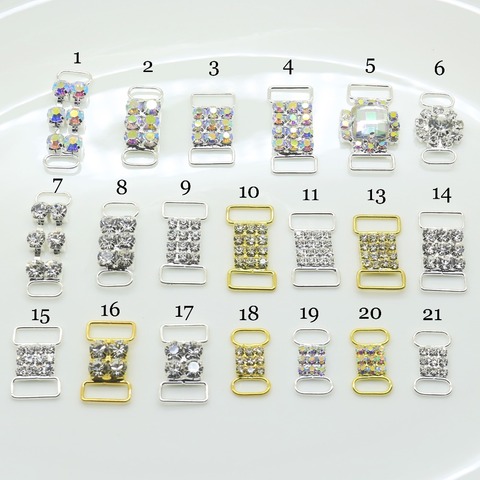 New Hot 10Pc/Lot Mix Size 22 styles Wholesale Cheap Two Color Crystal Buckles Rhinestone Bikini Connector Ribbon Clothing buckle ► Photo 1/5