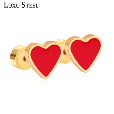LUXUSTEEL Red Earrings Cute Heart Lovely Earring For Women/Girl/Baby Size 9mm Stainless Steel Screw Back 2022 earrings Stud ► Photo 1/5