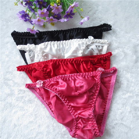4pcs Color Random 100% Pure Silk Women's Sexy Bikini Panties Comfortable Breathable Underwear Knickers Lingerie M L Hot SYT9203 ► Photo 1/5