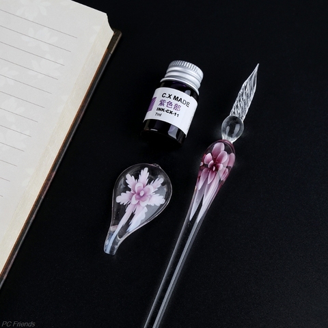Vintage Handmade Art Elegant Crystal Floral Glass Dip Pen Sign Ink Pens Gift Drop Ship ► Photo 1/6