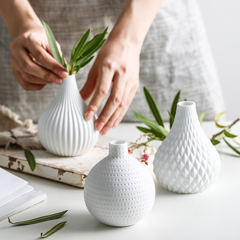 1pc White Ceramic Flower Vase Geometric Matt Vase Drop-shape Plants Hydroponic Container Home Garden Decoration ► Photo 1/6