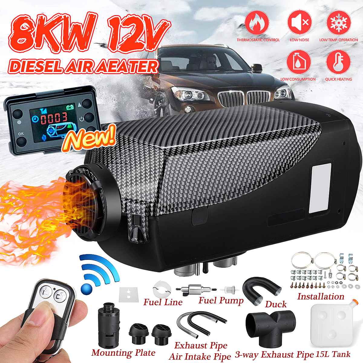 8KW Car Heater 12V 24V Air Diesel Heater Parking Heater With Remote Control LCD Monitor for RV, Motorhome Trailer, Trucks, Boats ► Photo 1/6