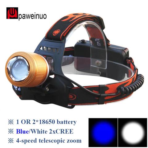 Zoomable Led Headlight LED Headlamp 2x Cree q5 LED Bulbs White and Blue fishing light Rechargeable Lantern 18650 Head Lamp light ► Photo 1/6